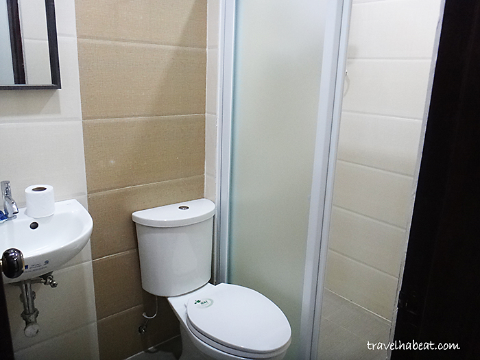 Clean bathroom with basic toiletries.