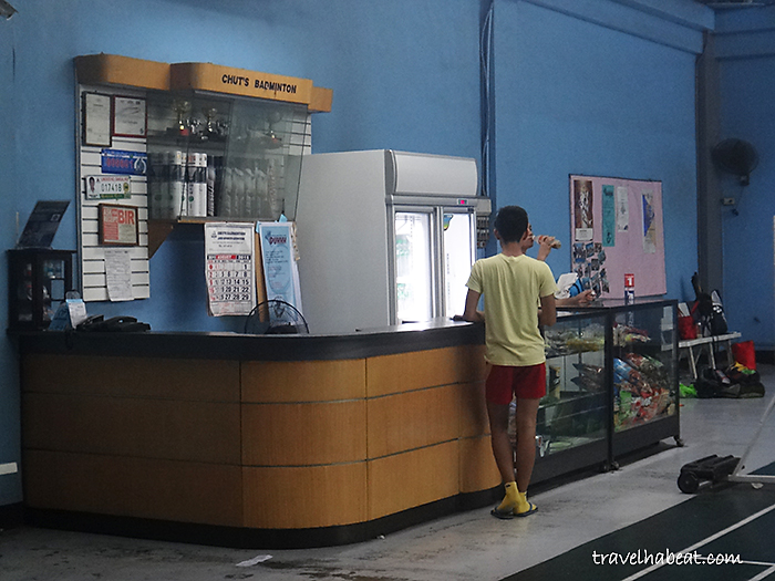 For sale: badminton stuff, snacks, and drinks.