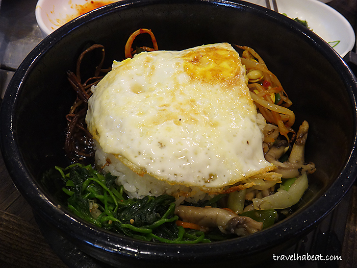 Bibimbap topped with fried egg.