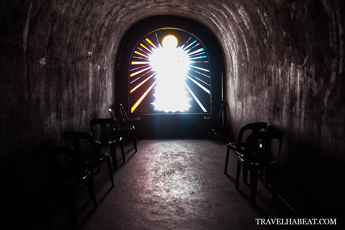 Inside the dark meditation tunnel.