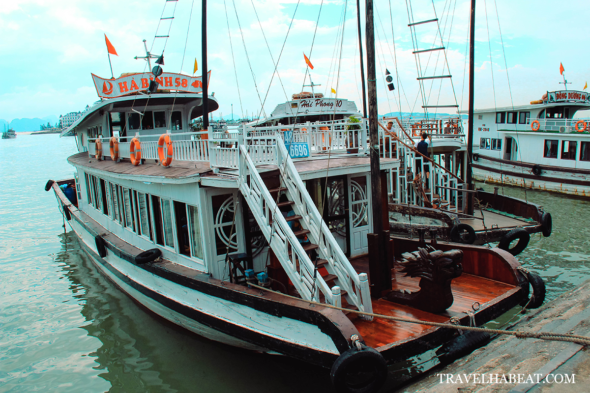 Traditional wooden boats used in Ha Long Bay cruise.